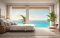 drawing bedroom with large glass door seabreeze beach on sea view beach hotel luxury house and villa Royalty Free Stock Photo