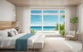 drawing bedroom with large glass window beach front seabreeze on sea view hotel luxury house and villa Royalty Free Stock Photo