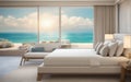 drawing bedroom with open large glass door beach front seabreeze on sea view beach hotel luxury house and villa Royalty Free Stock Photo