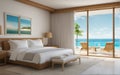 drawing bedroom sea view beach front seabreeze sunbed on sand of hotel luxury house and villa Royalty Free Stock Photo