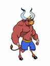 Drawing of big cartoon bull sportsman fighter ready to fight on white background Royalty Free Stock Photo