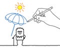 Drawing big hand and cartoon character - heat protection