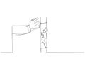 Drawing of big hand help arab businessman build ladder. Single line art style