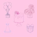 Drawing of a birthday cake and presents