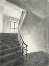 Drawing black and white of abandoned building
