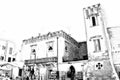 Drawing in black and white representing a building in the ancient city of Otranto in Salento in Puglia, Italy Royalty Free Stock Photo