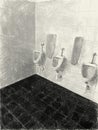 Drawing black and white of urinals in toilet room