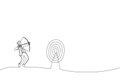 Drawing of blindfolded businessman shooting arrow and missed the target. Single continuous line art Royalty Free Stock Photo