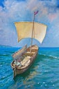 Drawing of boat, painting