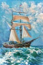 Drawing of boat is under sail, painting Royalty Free Stock Photo