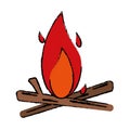 Drawing bonfire wood camping design