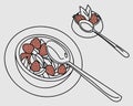 A drawing of a bowl of strawberries with a spoon and a small bowl of strawberries with a spoon Royalty Free Stock Photo