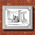 Drawing on a brick wall in the frame 54 Royalty Free Stock Photo