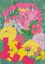 Drawing of bright beautiful garden flowers