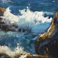 Drawing bright blue white waves, vacation cliff