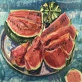 Drawing of bright watermelon cut slice