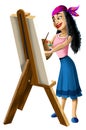 Lady Artist painting at easel