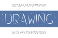 Drawing brush font. Paintbrush alphabet, typeface. Vector.