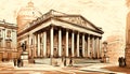 A Drawing Of A Building With Columns, Bank of England und Royal Exchange in London