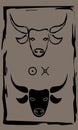 Drawing of bull in primitive ancient style, year of ox