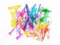 A drawing of a bunch of colorful crayons on a white background Royalty Free Stock Photo