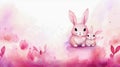 Drawing of a bunny mom and a baby bunny on a pink background. Cute hares - mom and her kid. Mother\'s Day concept. Royalty Free Stock Photo