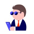 Drawing of a business modern man in sunglasses, a tie and with a smartphone Royalty Free Stock Photo