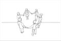 Drawing of business team are holding hands forming circle. Single continuous line art Royalty Free Stock Photo