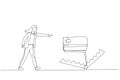 Drawing of business woman walk into credit card trap showing danger of debt. One line art style Royalty Free Stock Photo