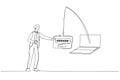 Drawing of businessman with credit card almost get scammed by submit password concept of phishing. Continuous line art