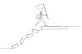 Drawing of businessman jumping on collapse bridge to reach target concept of survival. Single continuous line art style Royalty Free Stock Photo