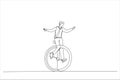 businessman riding vintage clock bicycle. Time management or work life balance concept. Single line art style Royalty Free Stock Photo