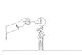 Drawing of businessman thinking with idea as a keyhole with helping hand holding the success key. Metaphor for find new ideas and Royalty Free Stock Photo