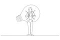 Drawing of businesswoman carry idea concept creating business opportunity. Single line art style