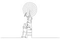 Drawing of businesswoman climbs a ladder in target. Metaphor for teamwork. One continuous line art style