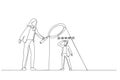 Drawing of businesswoman manager use magnifier to analyze employee with 5 stars rating. Metaphor for employee performance