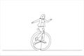 businesswoman riding vintage clock bicycle. Time management or work life balance concept. Single line art style Royalty Free Stock Photo