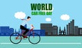 Drawing of busnessman riding a bike to office at world car free day