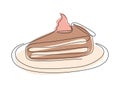 Drawing of cake with single continuous line. Color illustration Royalty Free Stock Photo