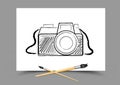 Drawing camera on white paper