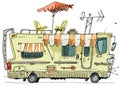 A drawing of camper van