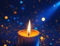 Drawing of Candlelight, Color dots, glowing blue background with light rays. The image is in the style of light rays and glowing Royalty Free Stock Photo