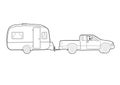 Drawing of a car towing a caravan