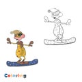 Cartoon funny snowboarder. Coloring vector illustration with color illustration