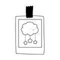 Drawing cartoon clouds stars on paper with adhesive tape icon line style
