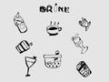 Drawing of cartoon drink set on white background