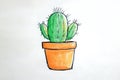 Drawing of a cartoon-style cactus in an orange pot. The cactus has three sections, Royalty Free Stock Photo