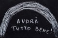 Drawing with chalk on a black blackboard with text Andra tutto bene