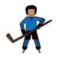 Drawing character hockey player skating blue uniform