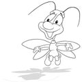 Drawing of a Cheerful Beetle with a Long Neck and Outstretched Wings